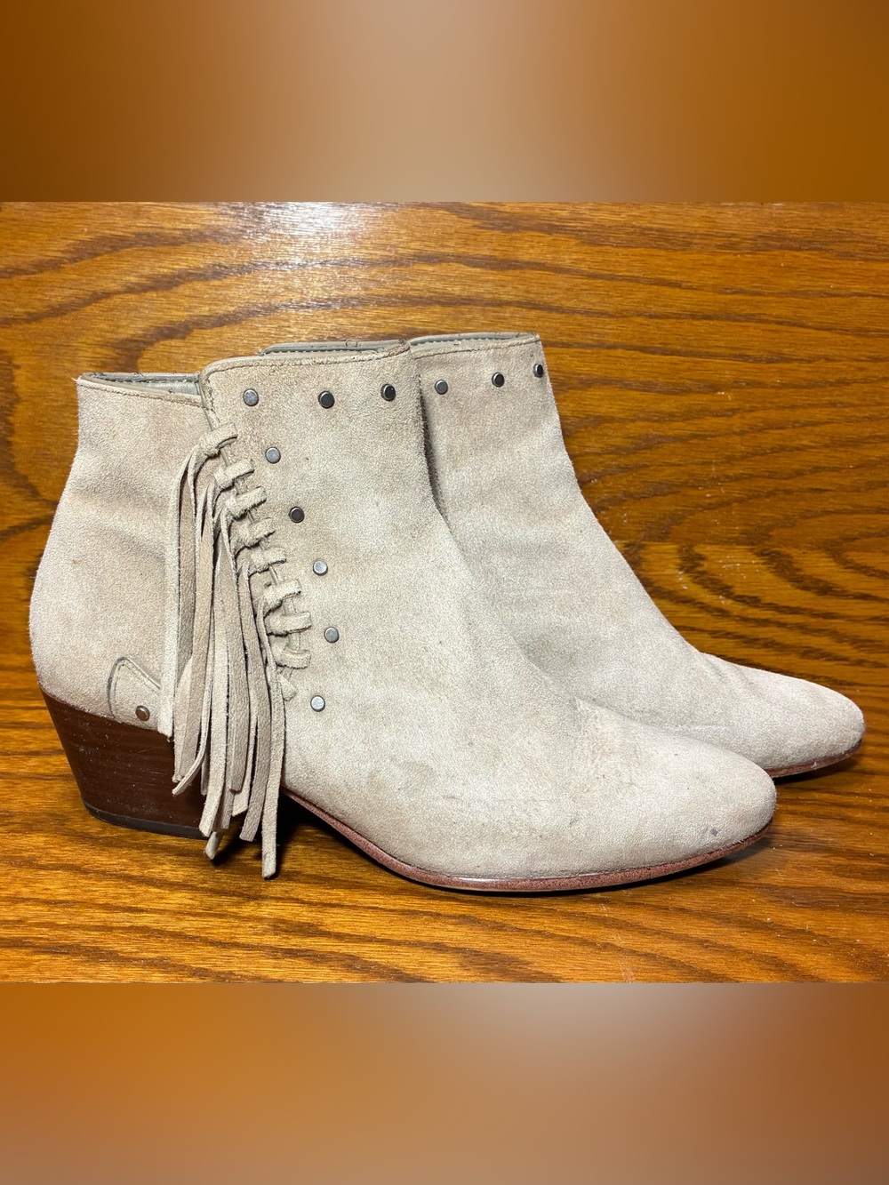 Sam Edelman Fringe Studded Suede Ankle Boots Light Taupe Size 6